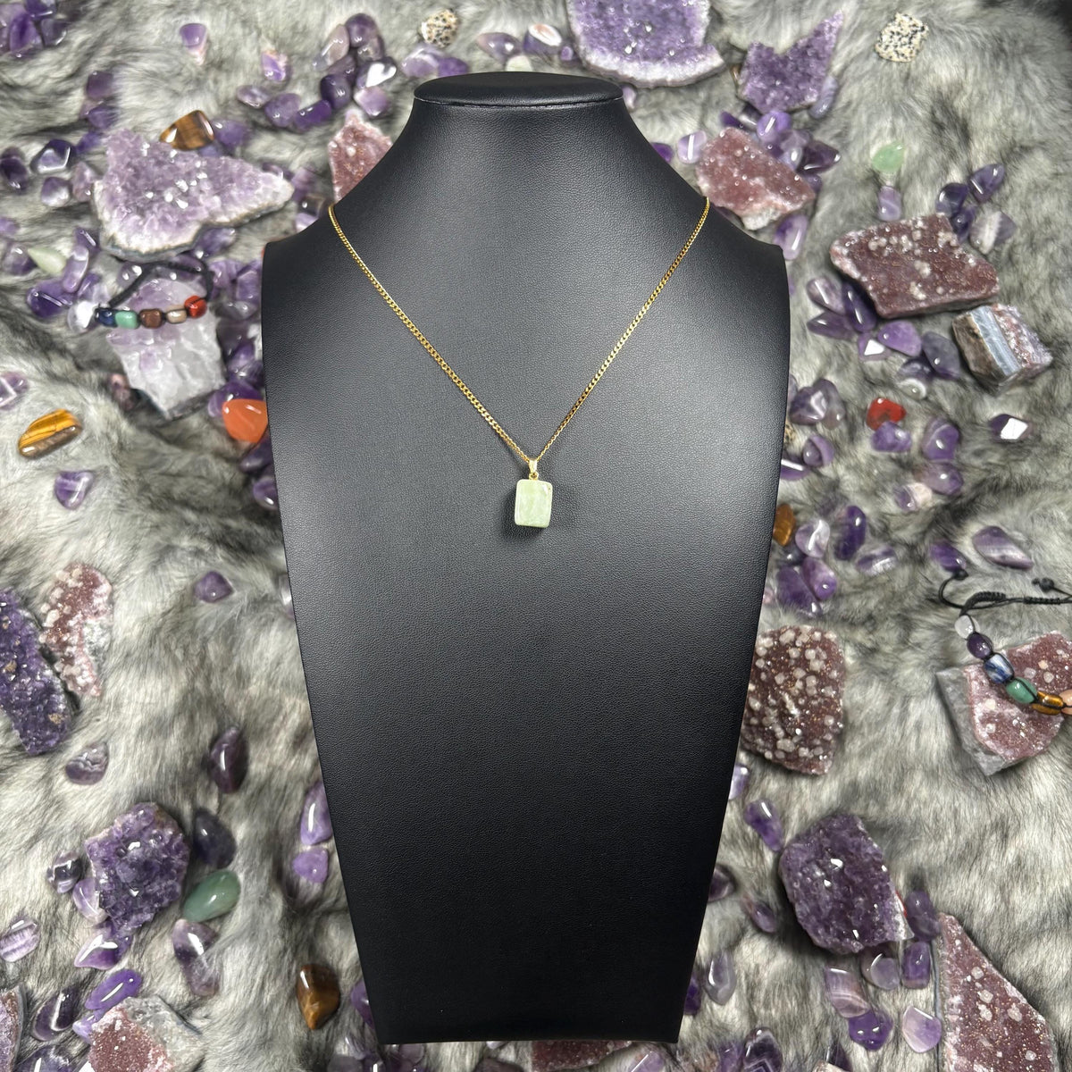 Jade Crystal Gold Stainless Steel Chain Necklace