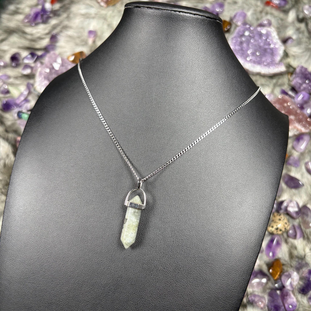 Labradorite Hexagonal Double-Terminated Silver Stainless Steel Chain Necklace