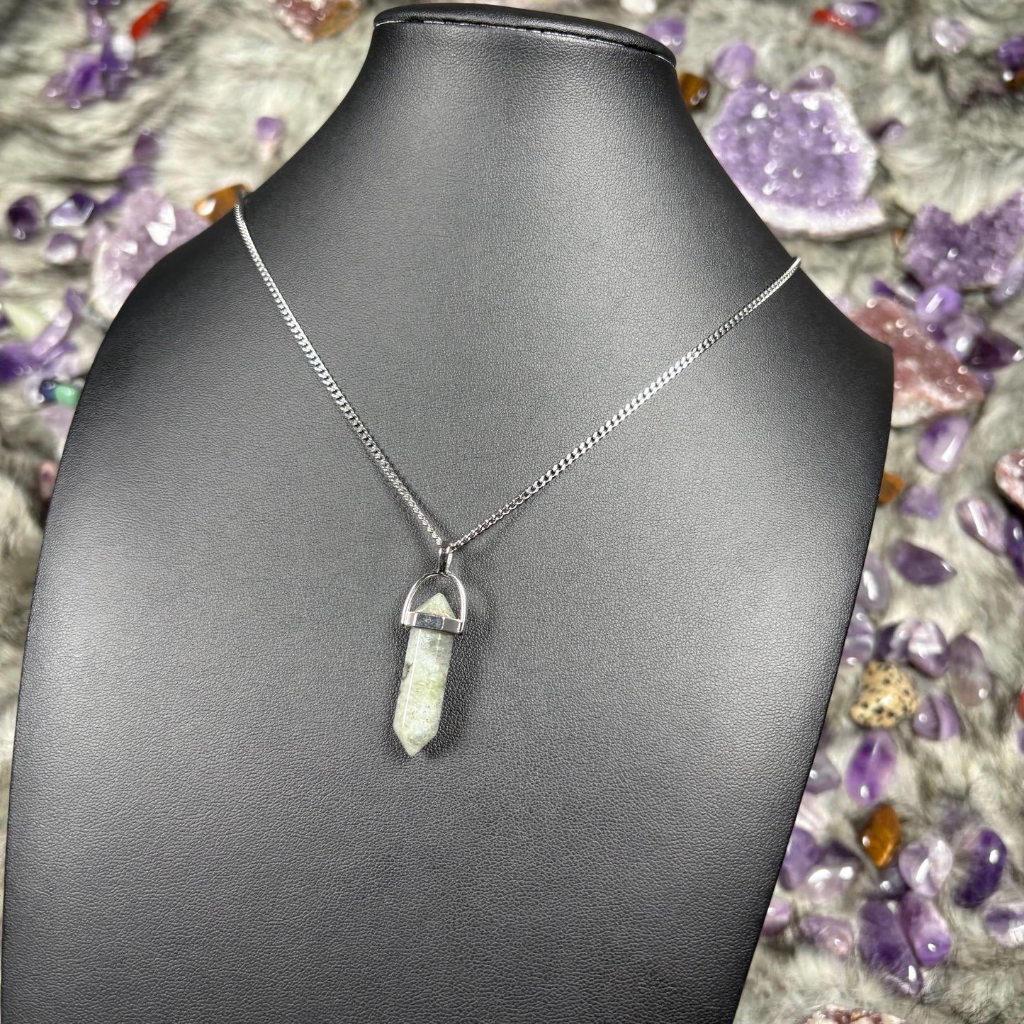 Labradorite Hexagonal Double-Terminated Silver Stainless Steel Chain Necklace