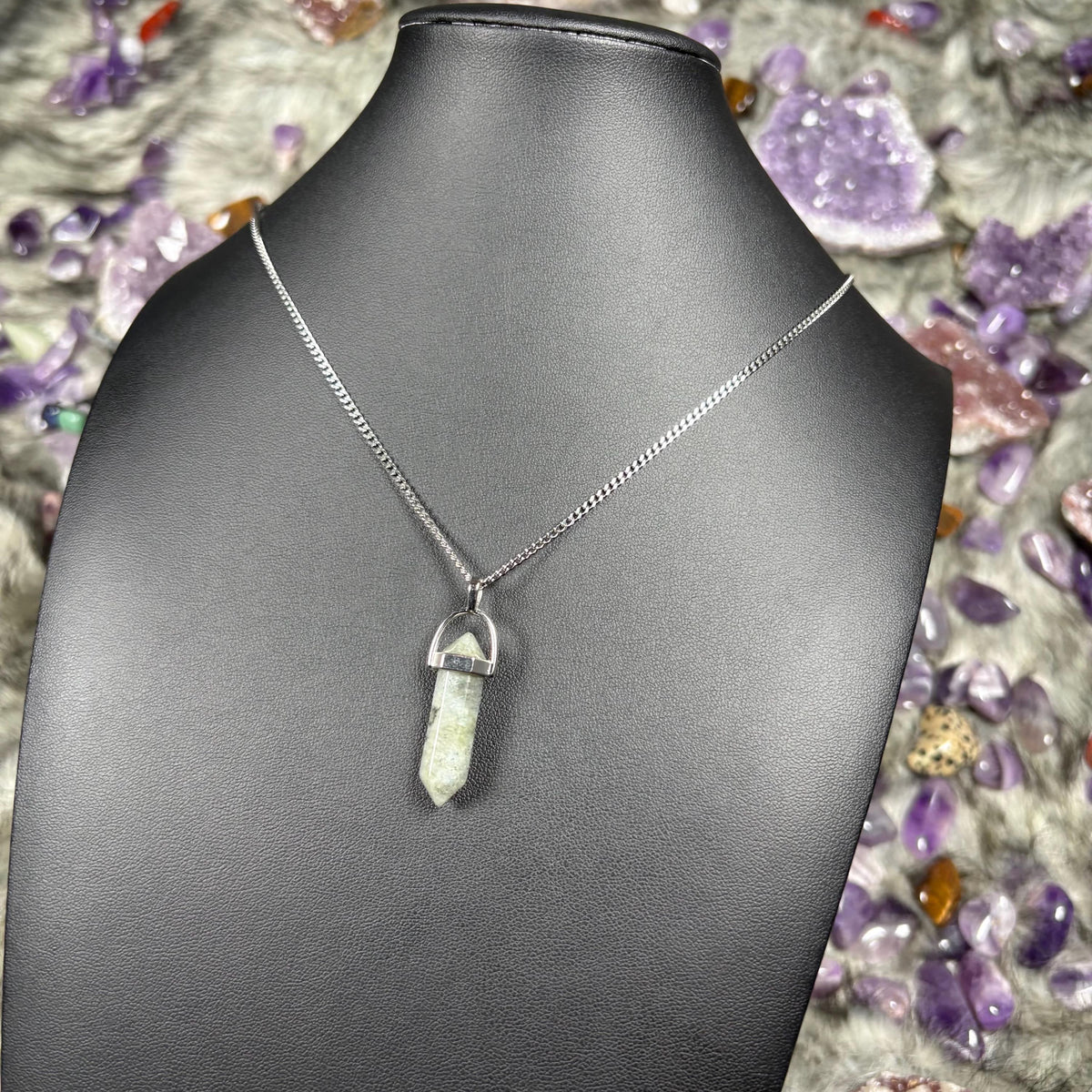 Labradorite Hexagonal Double-Terminated Silver Stainless Steel Chain Necklace