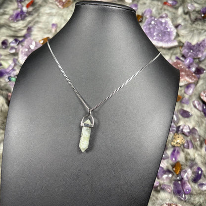 Labradorite Hexagonal Double-Terminated Silver Stainless Steel Chain Necklace