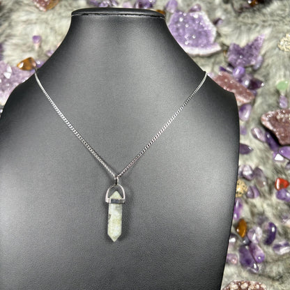 Labradorite Hexagonal Double-Terminated Silver Stainless Steel Chain Necklace