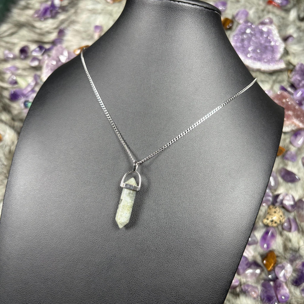 Labradorite Hexagonal Double-Terminated Silver Stainless Steel Chain Necklace