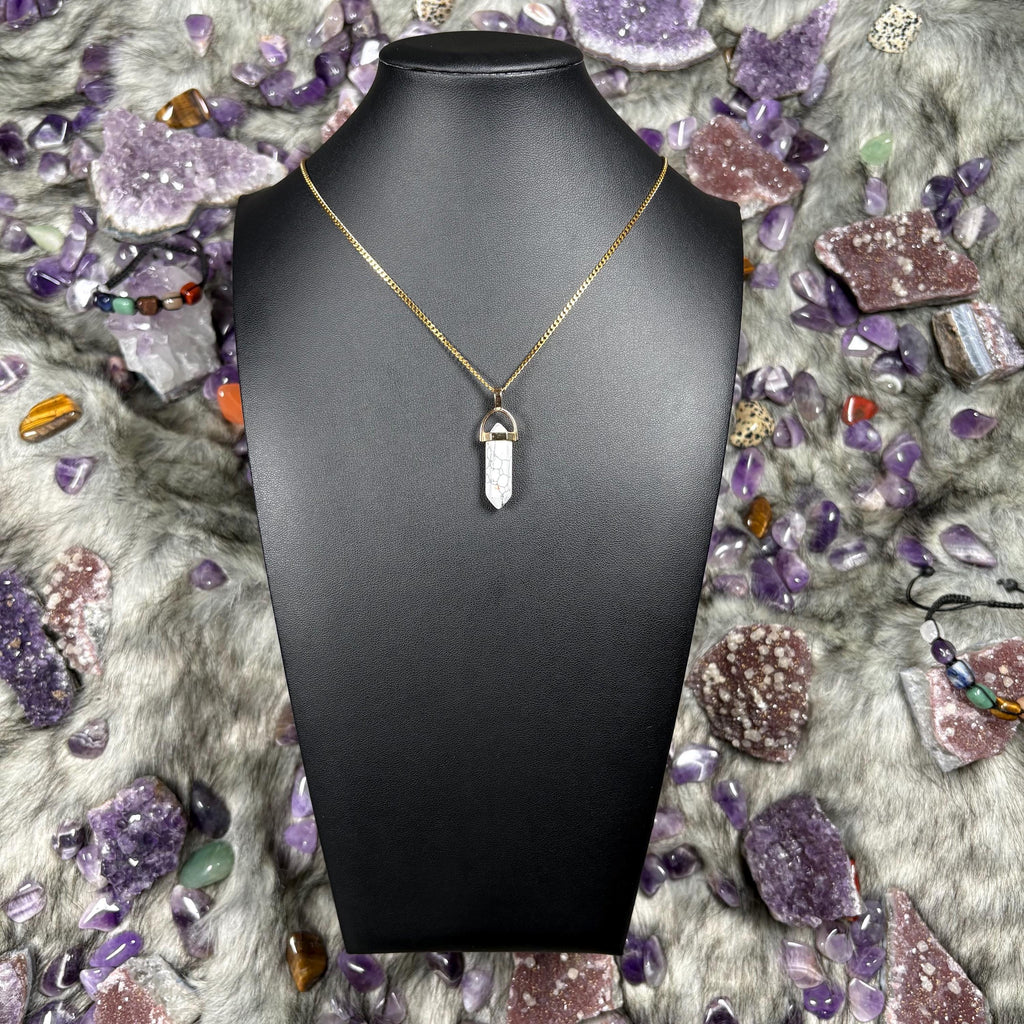 Howlite Hexagonal Double-Terminated Gold Stainless Steel Chain Necklace