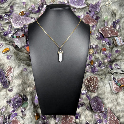 Howlite Hexagonal Double-Terminated Gold Stainless Steel Chain Necklace