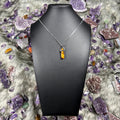 Tigers Eye Hexagonal Double-Terminated Silver Stainless Steel Chain Necklace