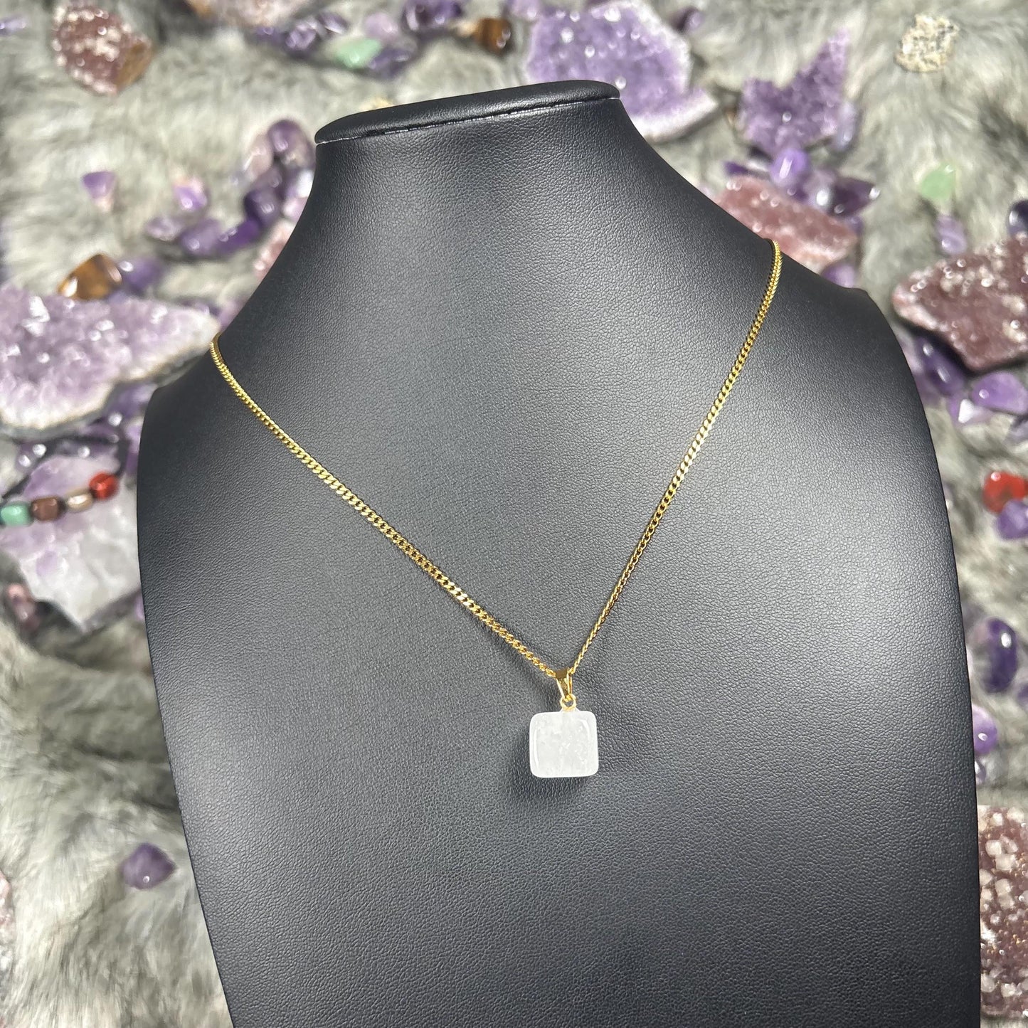 Clear Quartz Gold Stainless Steel Chain Necklace