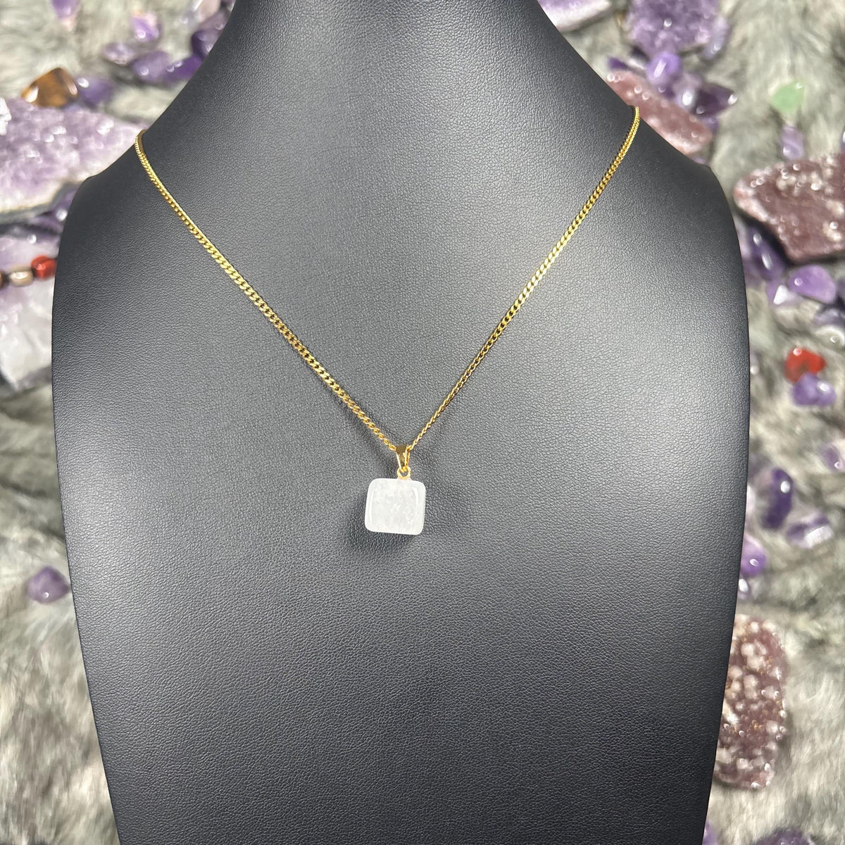 Clear Quartz Gold Stainless Steel Chain Necklace