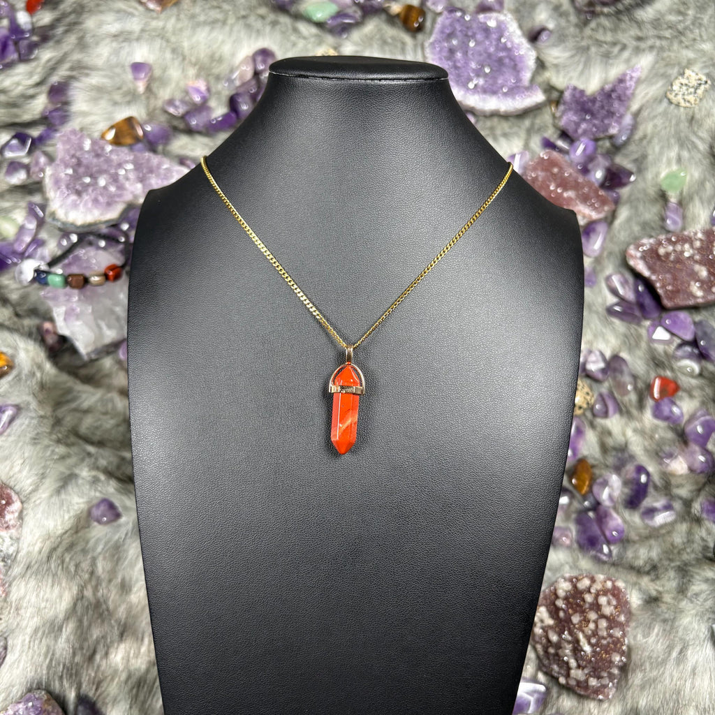 Hexagonal Double Terminated Red Jasper Crystal Necklace