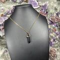 Onyx Crystal Hexagonal Double-Terminated Gold Stainless Steel Chain Necklace