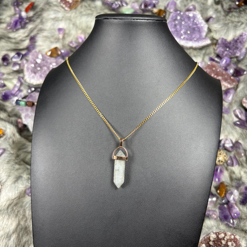 Labradorite Hexagonal Double-Terminated Gold Stainless Steel Chain Necklace