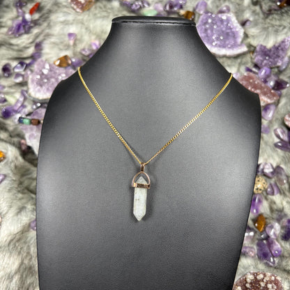 Labradorite Hexagonal Double-Terminated Gold Stainless Steel Chain Necklace