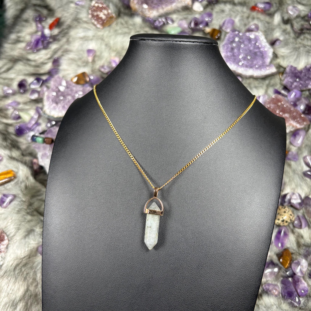 Labradorite Hexagonal Double-Terminated Gold Stainless Steel Chain Necklace