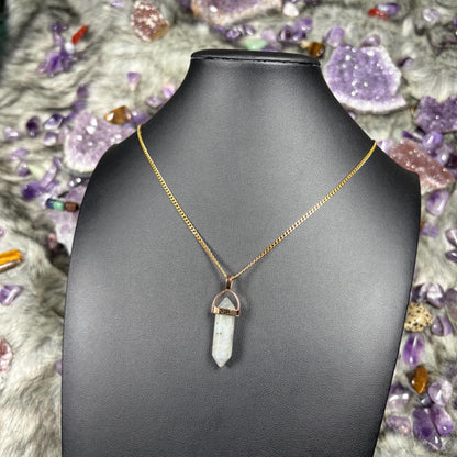Labradorite Hexagonal Double-Terminated Gold Stainless Steel Chain Necklace