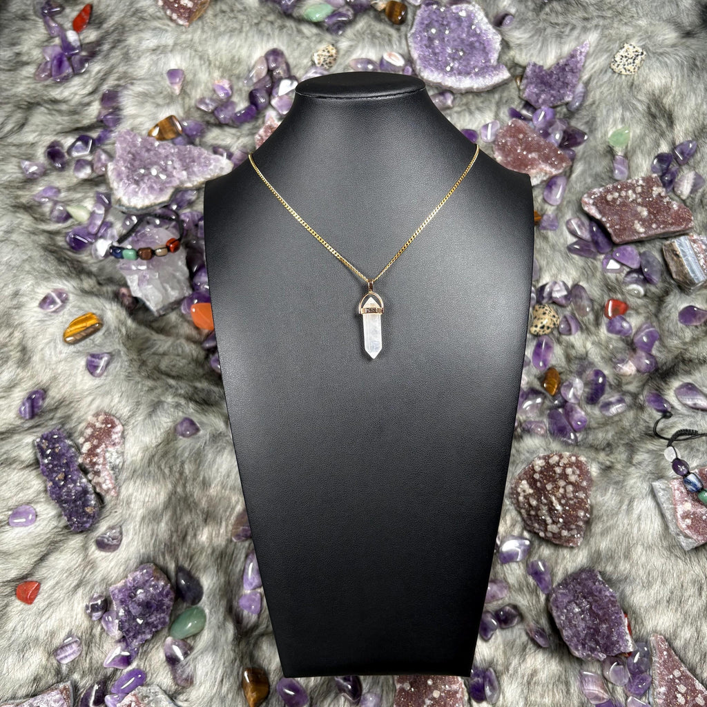 Clear Quartz Hexagonal Double-Terminated Gold Stainless Steel Chain Necklace