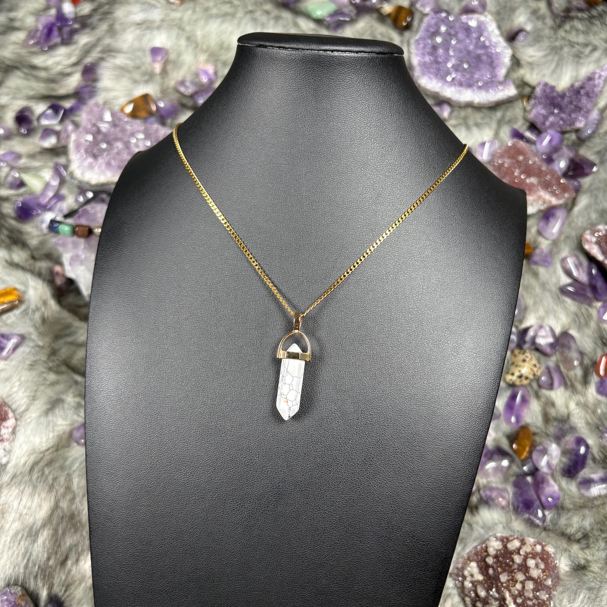 Clear Quartz Hexagonal Double-Terminated Gold Stainless Steel Chain Necklace