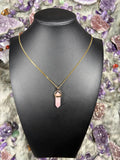 Rose Quartz Hexagonal Double-Terminated Gold Stainless Steel Chain Necklace