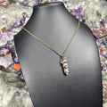 Rhodonite Hexagonal Double-Terminated Gold Stainless Steel Chain Necklace