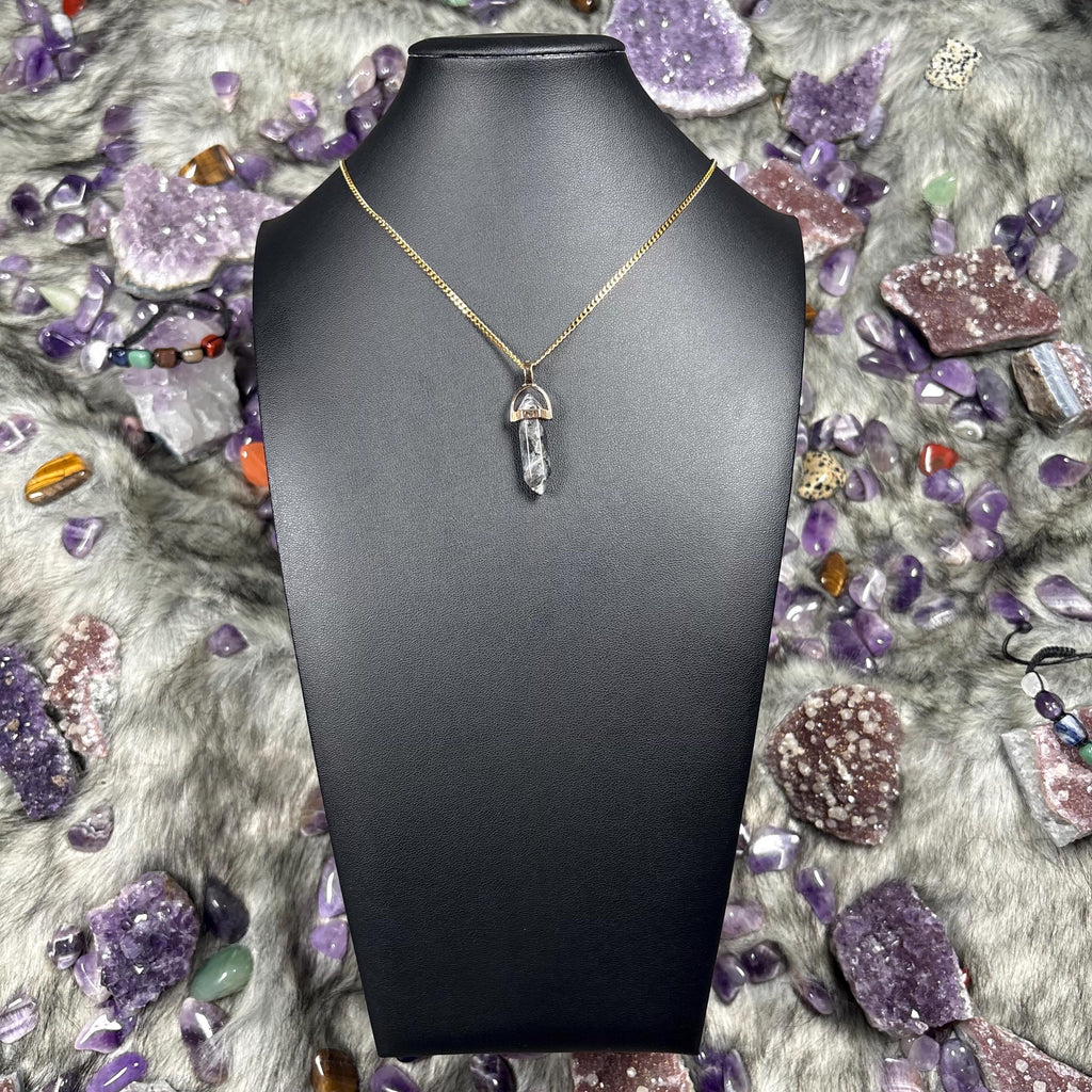Larvikite Hexagonal Double-Terminated Gold Stainless Steel Chain Necklace