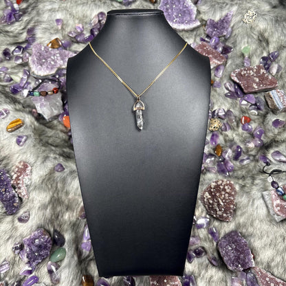 Larvikite Hexagonal Double-Terminated Gold Stainless Steel Chain Necklace