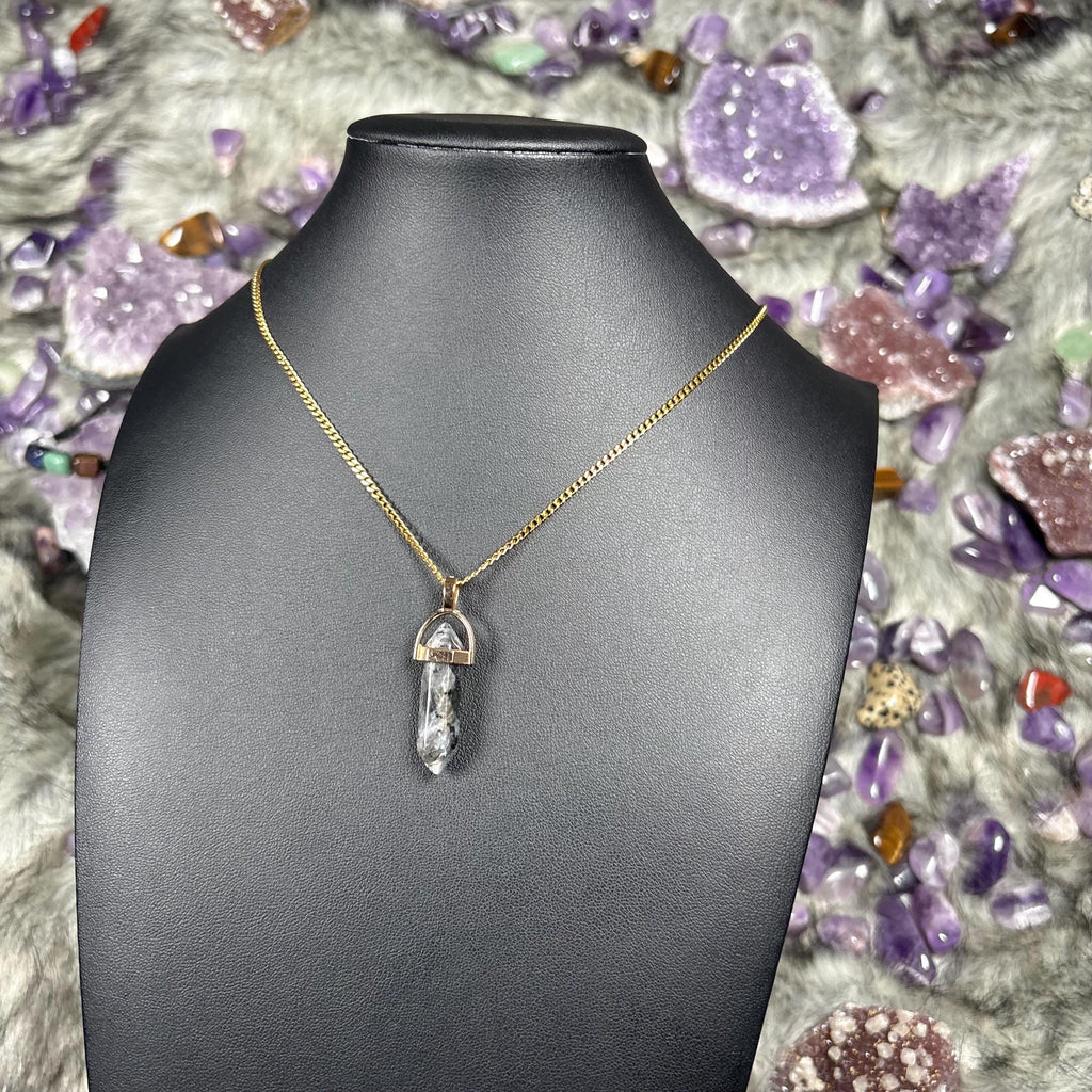 Larvikite Hexagonal Double-Terminated Gold Stainless Steel Chain Necklace