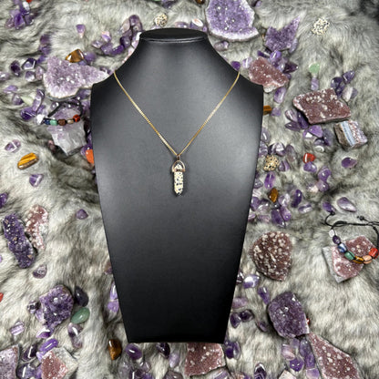 Dalmatian Jasper Hexagonal Double-Terminated Gold Stainless Steel Chain Necklace
