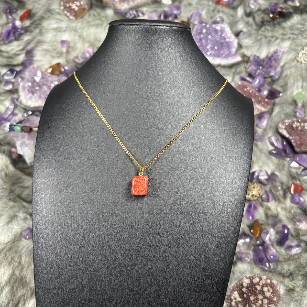Red Jasper Crystal Gold Stainless Steel Chain Necklace