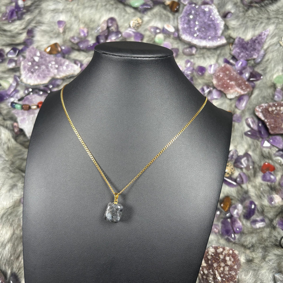 Larvikite Crystal Gold Stainless Steel Chain Necklace