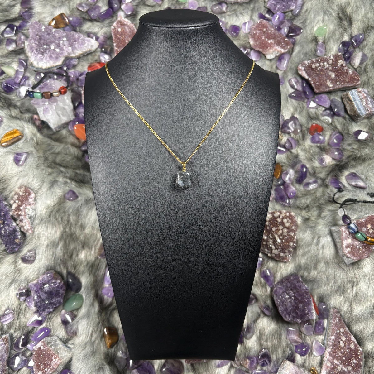 Larvikite Crystal Gold Stainless Steel Chain Necklace