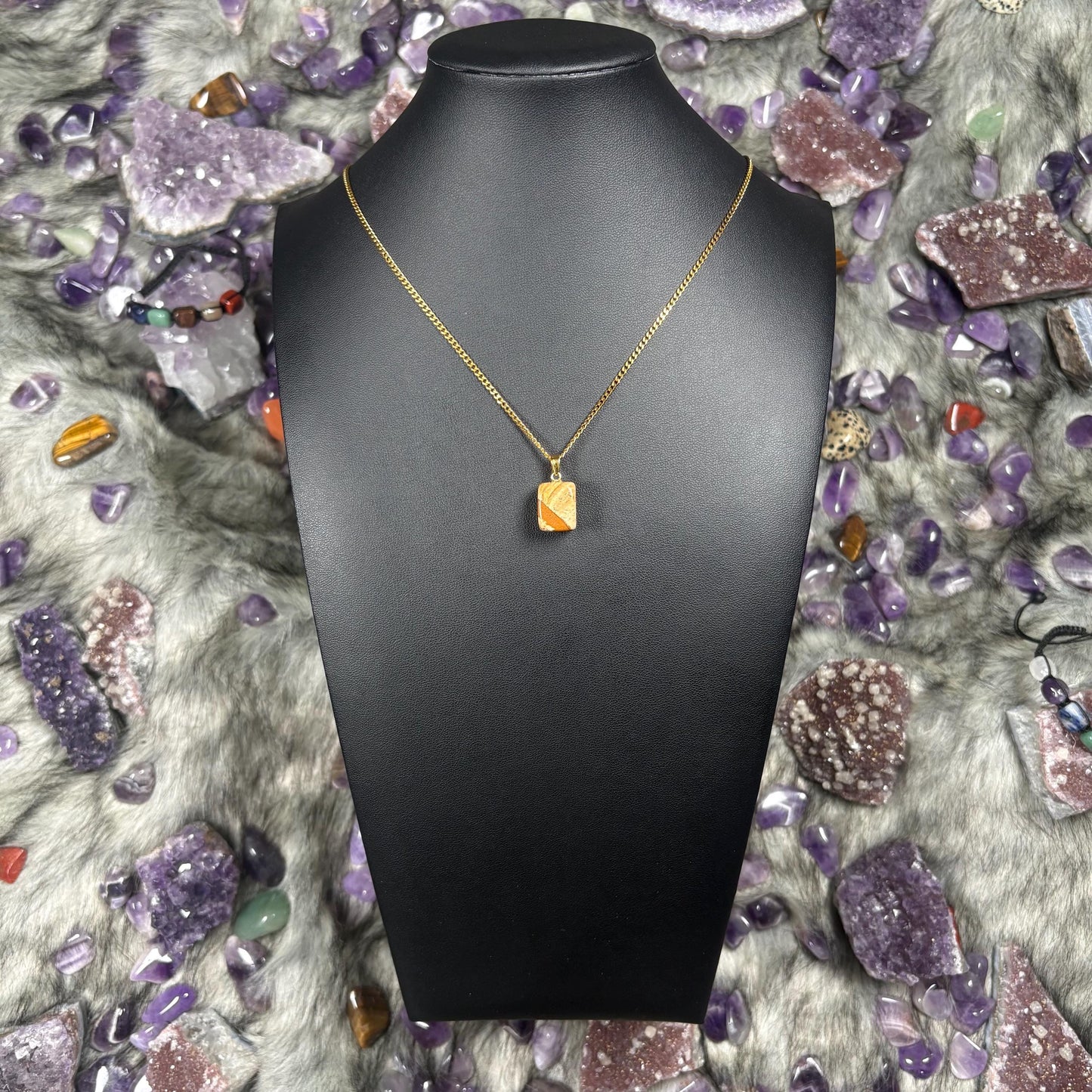 Picture Jasper Crystal Gold Stainless Steel Chain Necklace