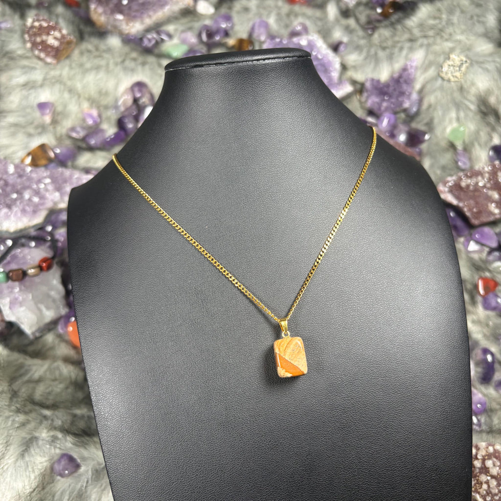Picture Jasper Crystal Gold Stainless Steel Chain Necklace