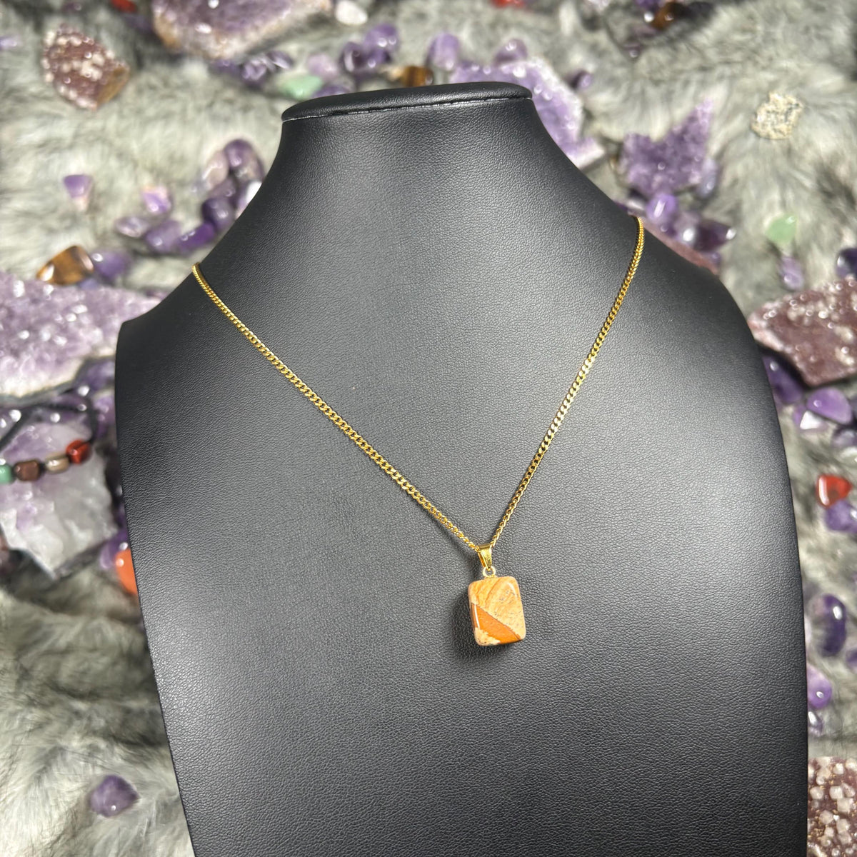 Picture Jasper Crystal Gold Stainless Steel Chain Necklace
