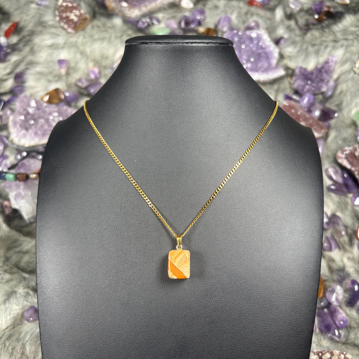 Picture Jasper Crystal Gold Stainless Steel Chain Necklace