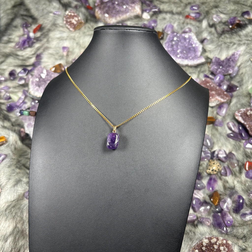 Amethyst Crystal Gold Stainless Steel Chain Necklace