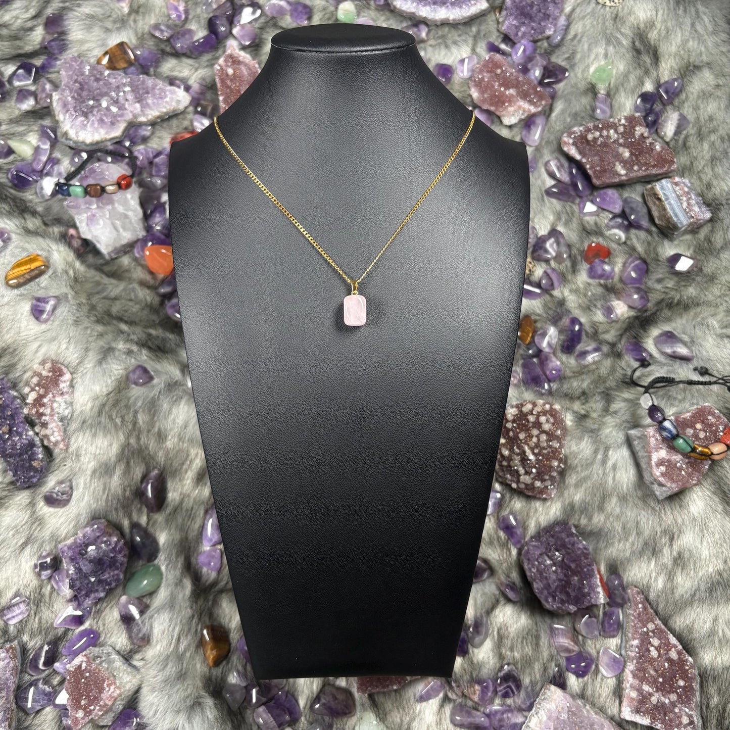 Rose Quartz Crystal Gold Stainless Steel Chain Necklace