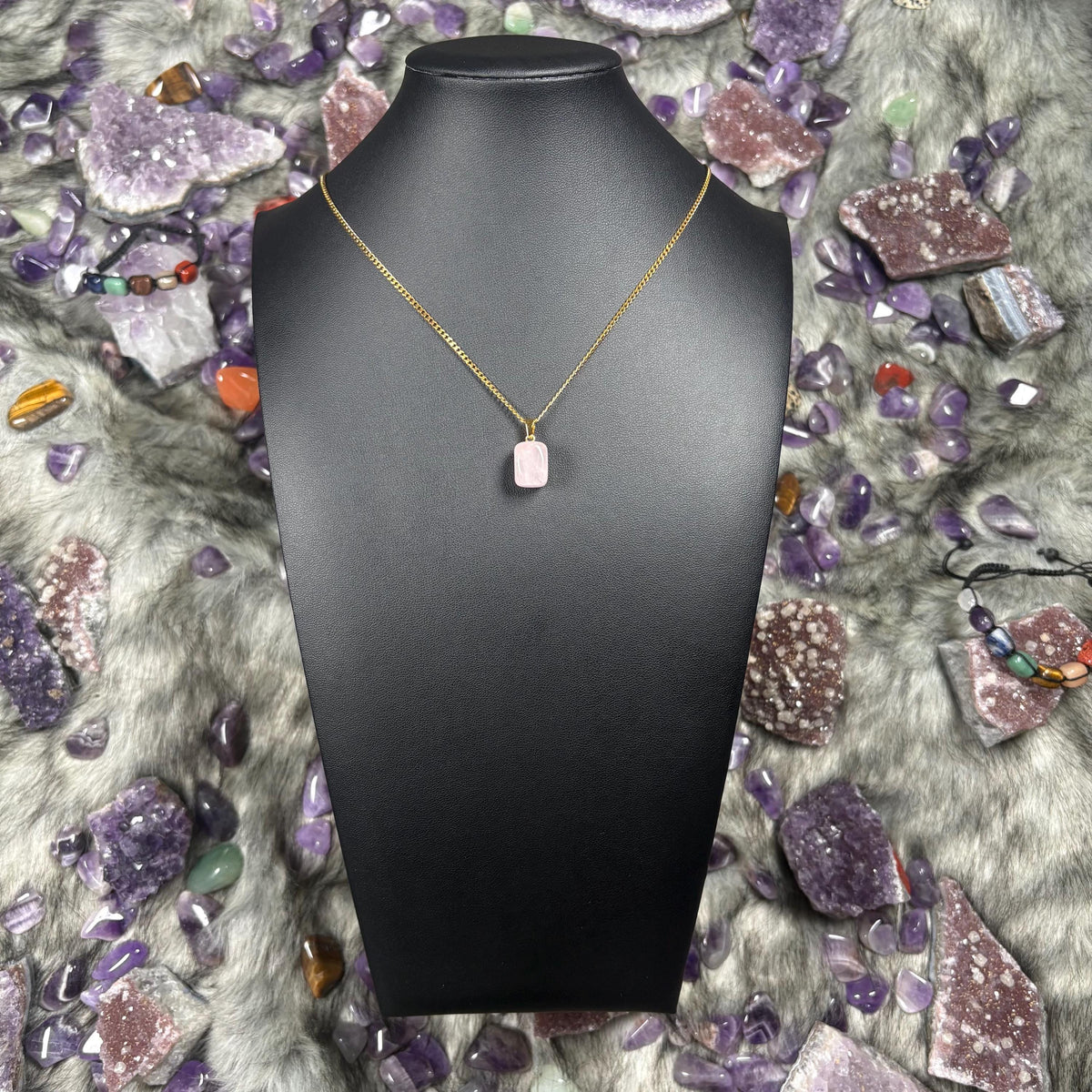 Rose Quartz Crystal Gold Stainless Steel Chain Necklace