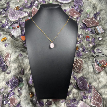 Rose Quartz Crystal Gold Stainless Steel Chain Necklace
