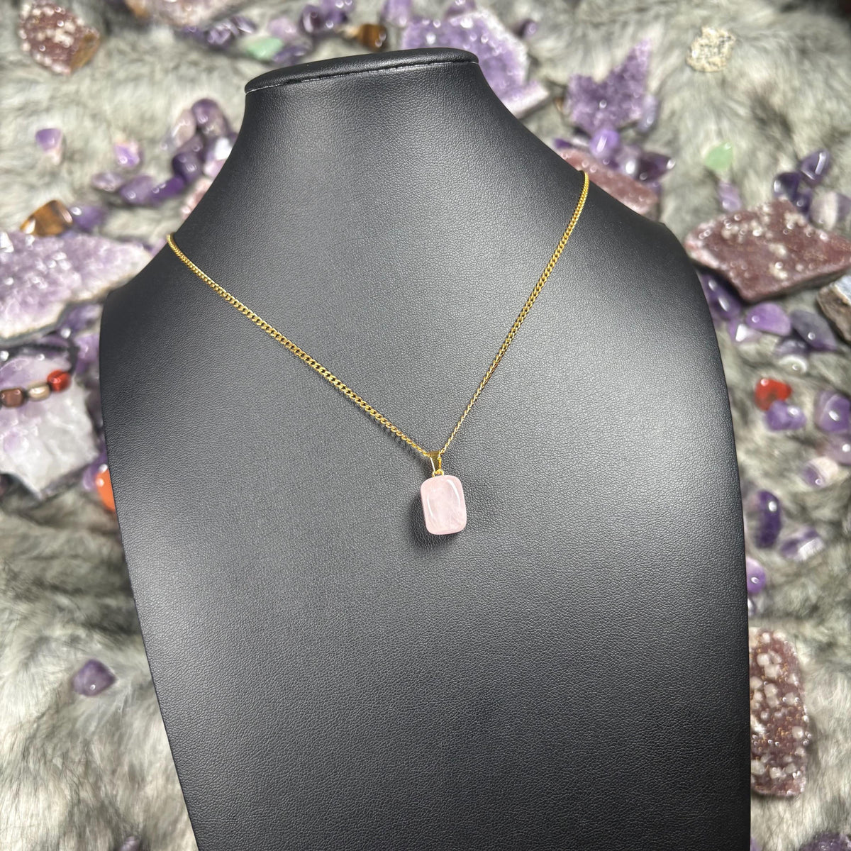 Rose Quartz Crystal Gold Stainless Steel Chain Necklace