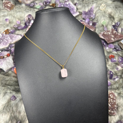 Rose Quartz Crystal Gold Stainless Steel Chain Necklace