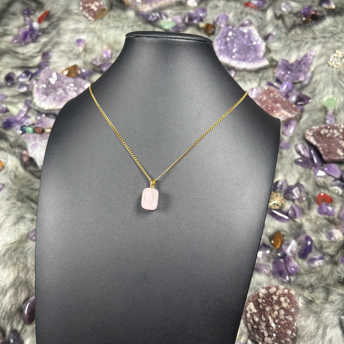 Rose Quartz Crystal Gold Stainless Steel Chain Necklace