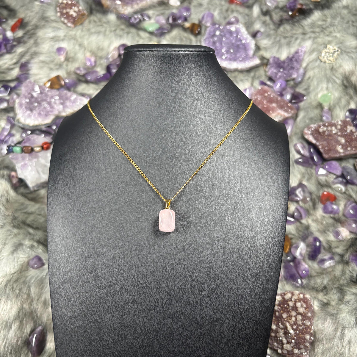 Rose Quartz Crystal Gold Stainless Steel Chain Necklace