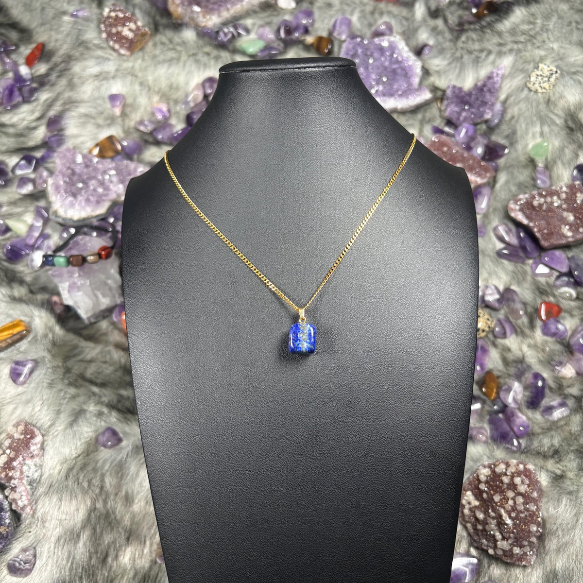 Lapis Lazuli Crystal Gold Stainless Steel Chain Necklace