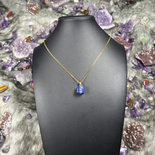 Lapis Lazuli Crystal Gold Stainless Steel Chain Necklace
