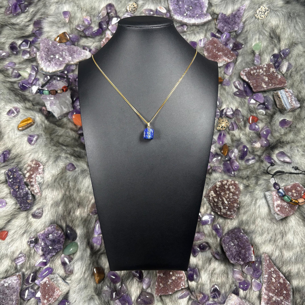 Lapis Lazuli Crystal Gold Stainless Steel Chain Necklace