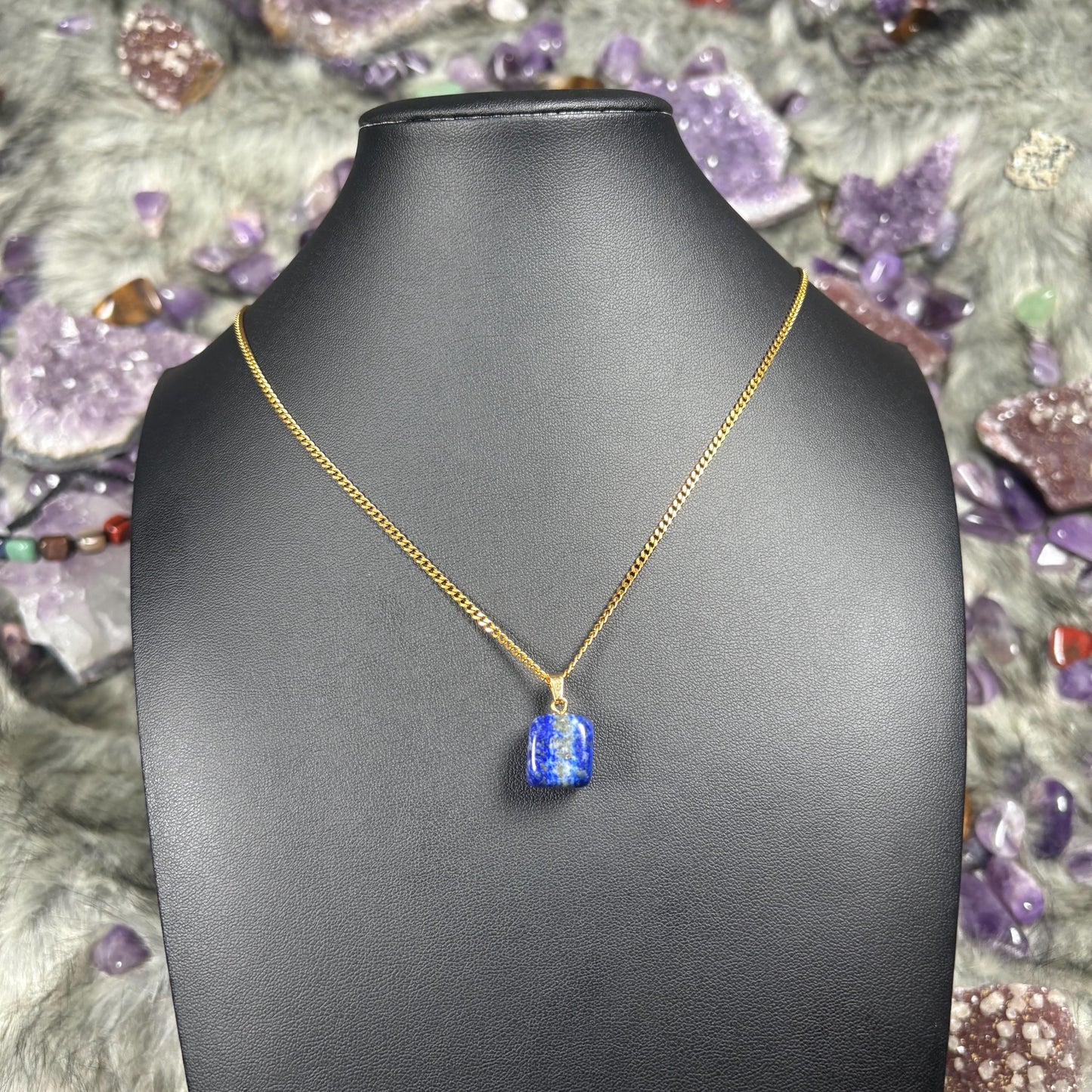 Lapis Lazuli Crystal Gold Stainless Steel Chain Necklace