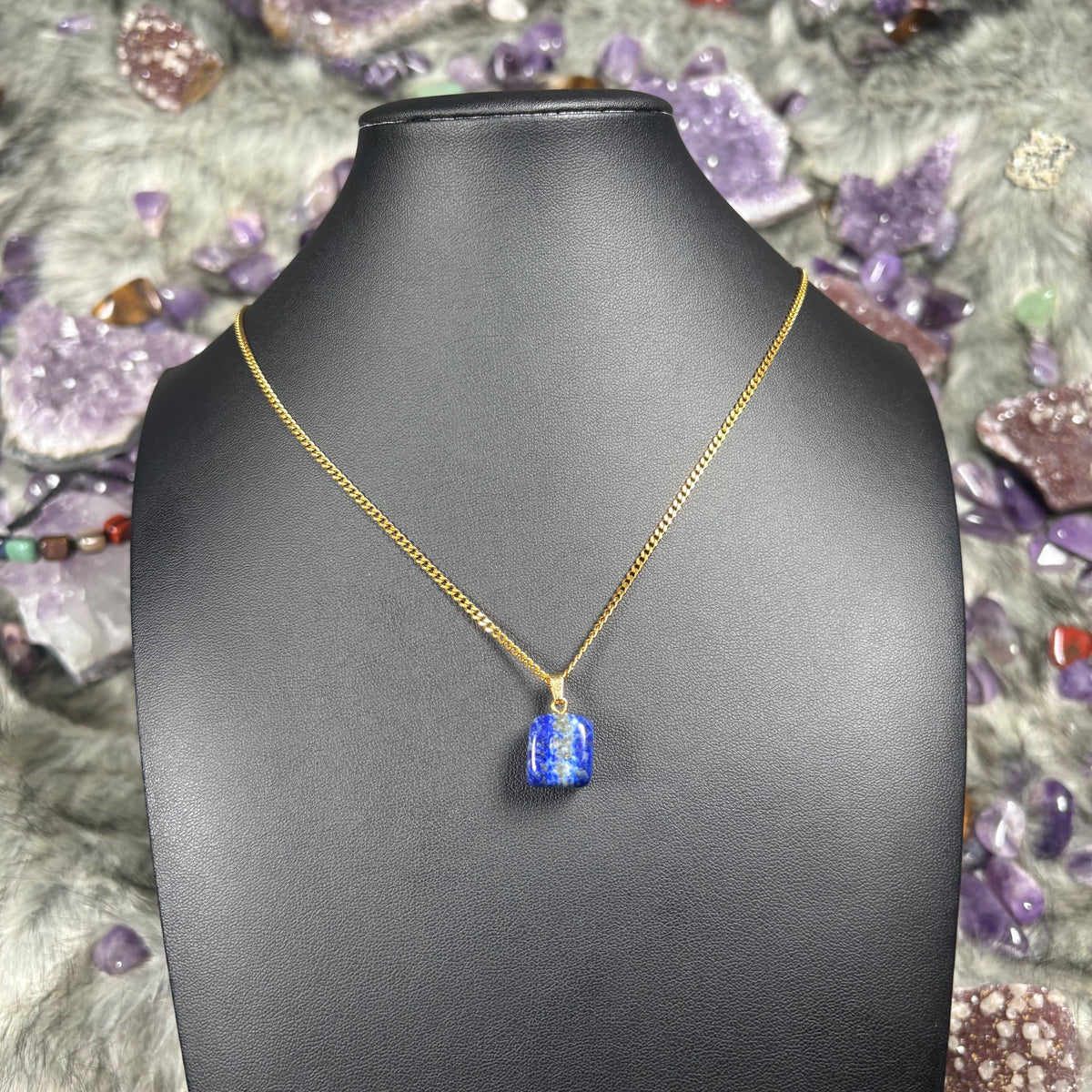 Lapis Lazuli Crystal Gold Stainless Steel Chain Necklace