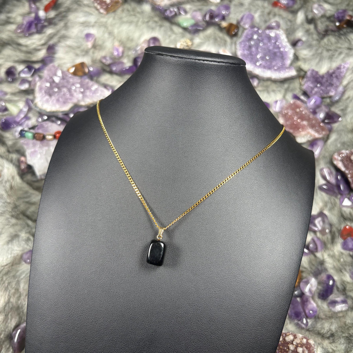 Onyx Crystal Gold Stainless Steel Chain Necklace