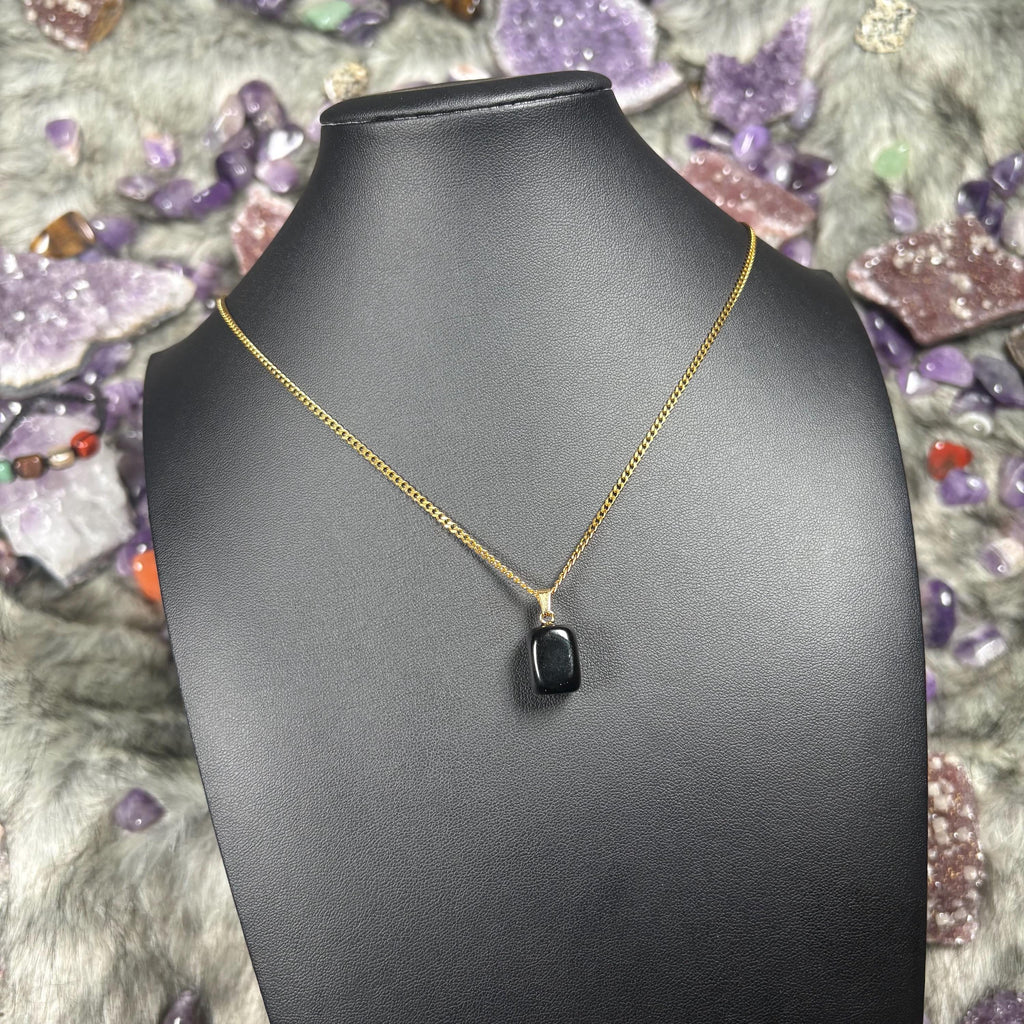 Onyx Crystal Gold Stainless Steel Chain Necklace