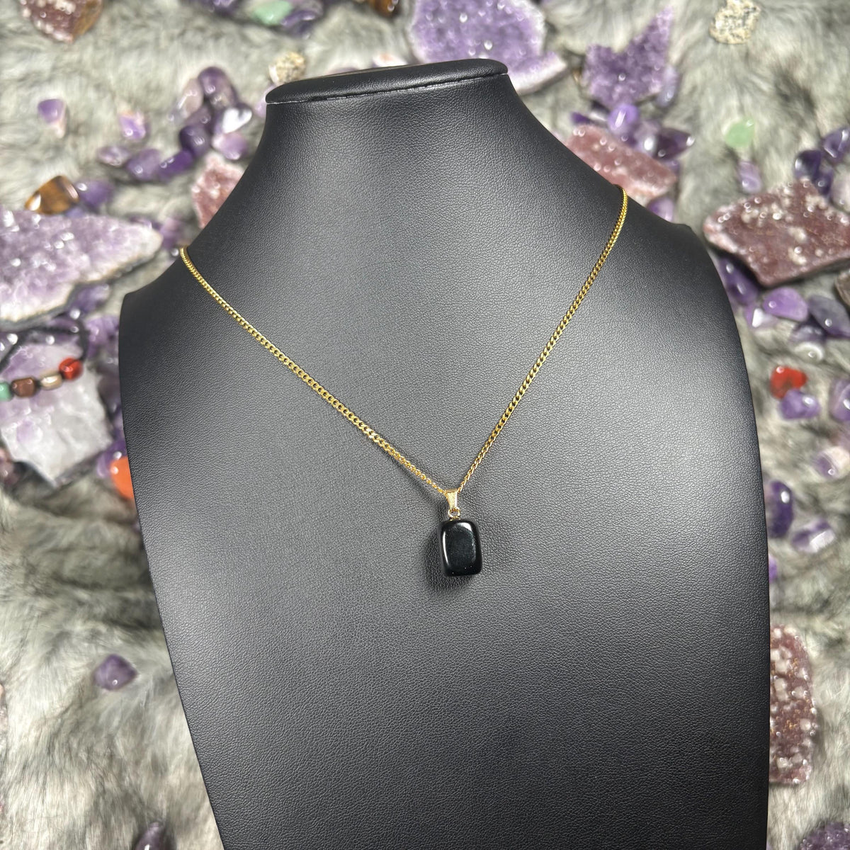 Onyx Crystal Gold Stainless Steel Chain Necklace