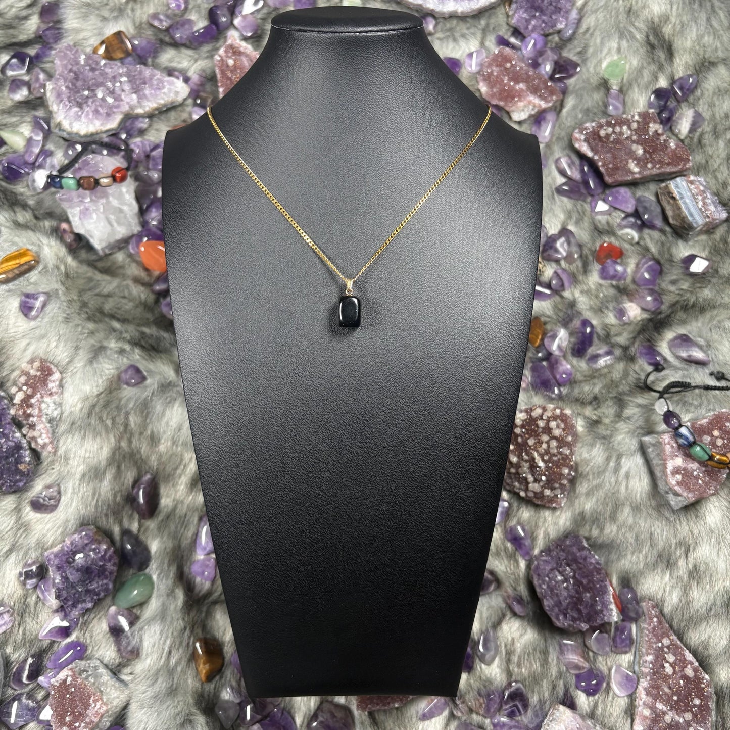 Onyx Crystal Gold Stainless Steel Chain Necklace
